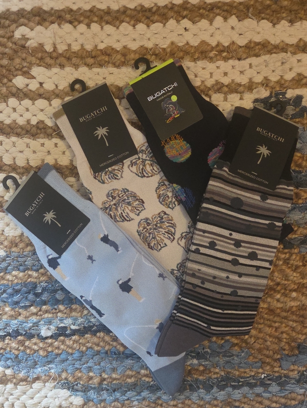 Bugatchi Men's Multi-Pattern Cotton Socks - Light Blue, Cream, Black, Gray